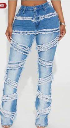 Making A Point Stretch Fray Flare Jeans - Medium Wash